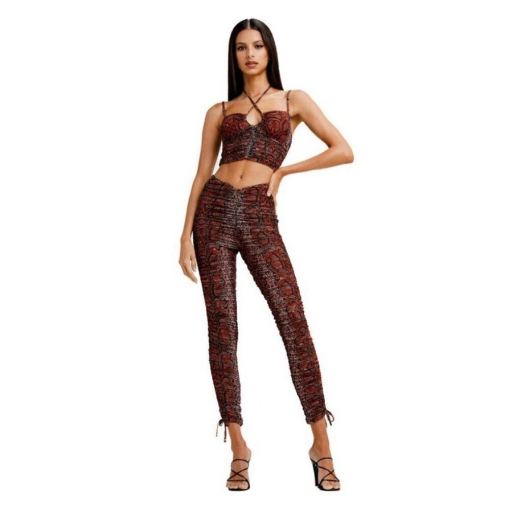 💕I.AM.GIA💕 Colette Ruched Pants ~ Orange Snakeskin Print XL NWT